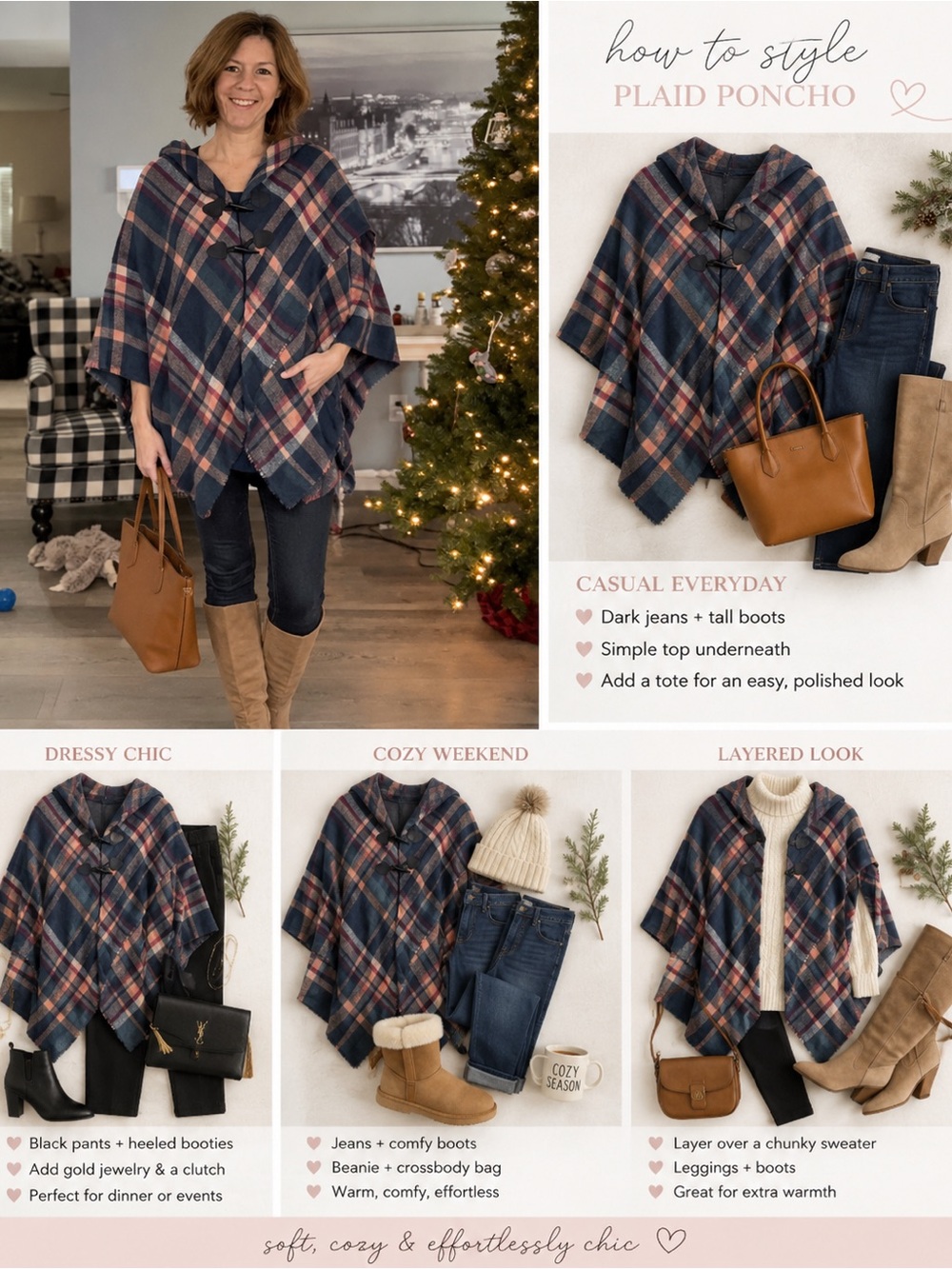 Francesca’s blue and pink plaid poncho
